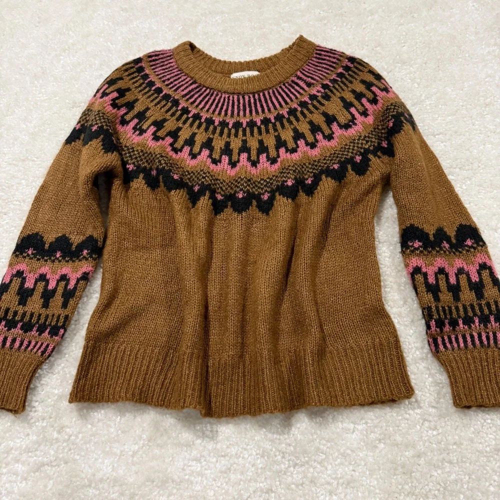 Knox Rose Sweater Womens XL Brown Fair Isle Knit Long Sleeve Crewneck 316033327